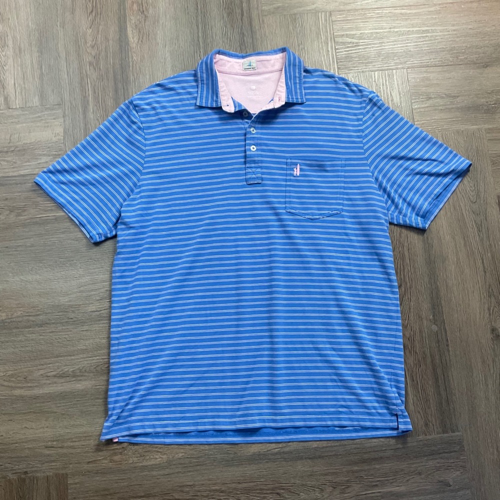 Johnnie-O Hangin Out Polo Shirt Mens XL Blue Pink Striped Cotton Golf Tennis